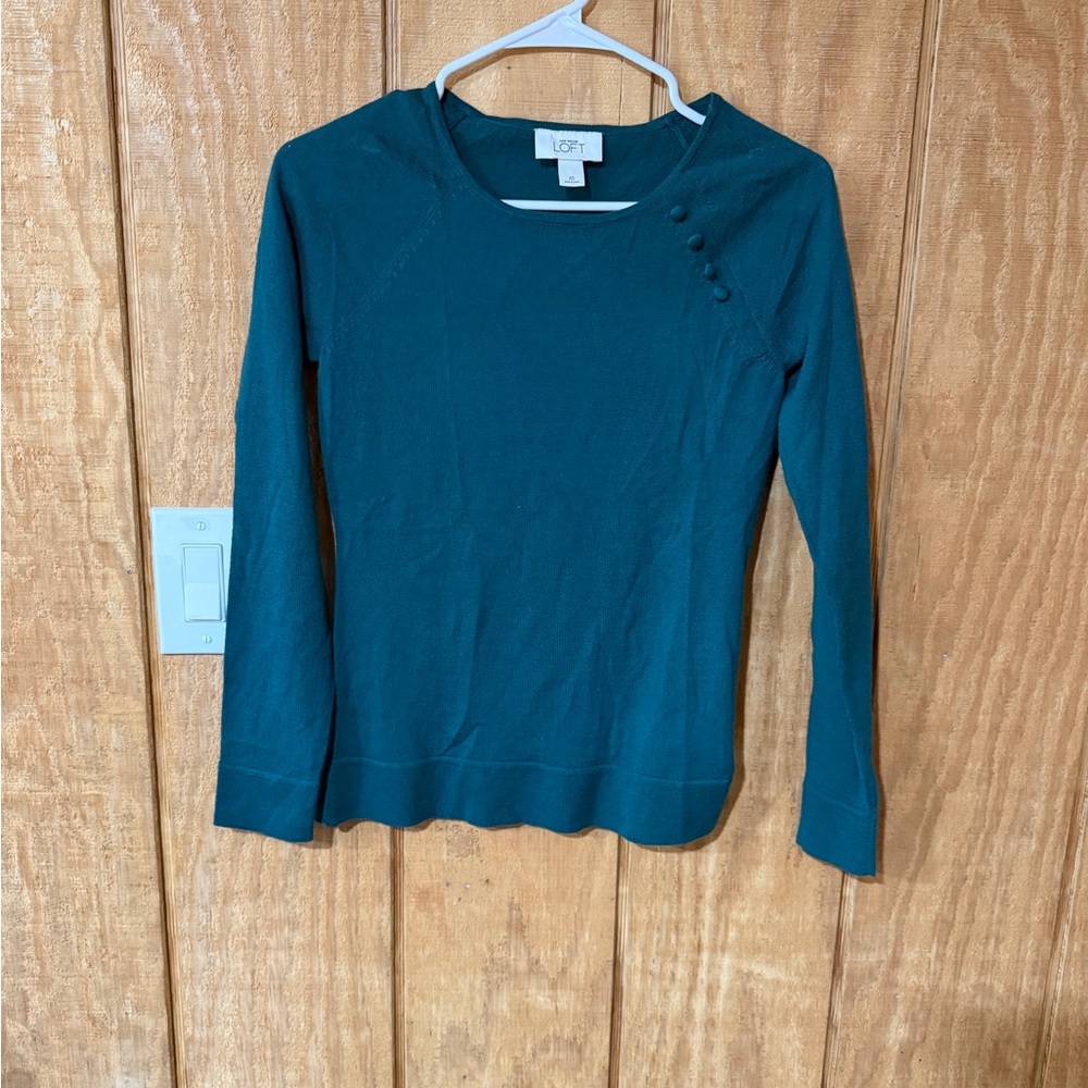 LOFT Deep Teal Button-Accent Lightweight Sweater - image 2
